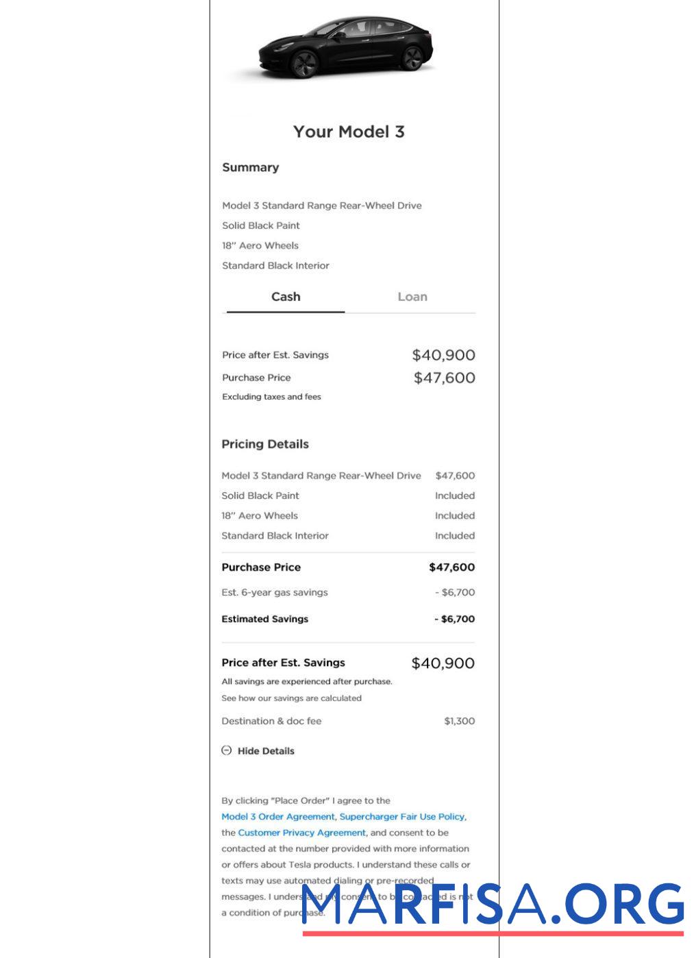 Printable Tesla payment receipt sample